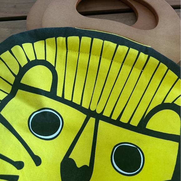 Jane Foster lion purse bag retro Scandinavian wood handle yellow - Picture 6 of 6